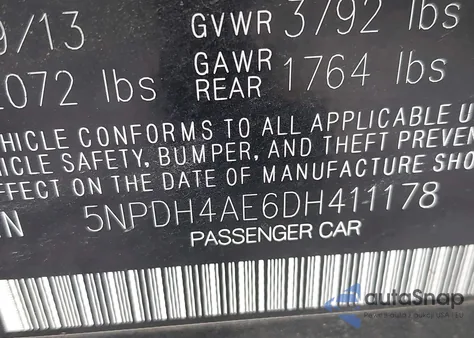 2013 Hyundai Elantra Gls from USA, damaged, VIN 5NPDH4AE6DH411178